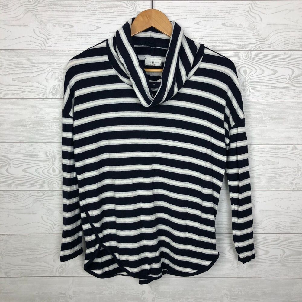 Lou & Grey Women's Striped Cowl Neck Long Sleeve Shirt Black White Size Small
